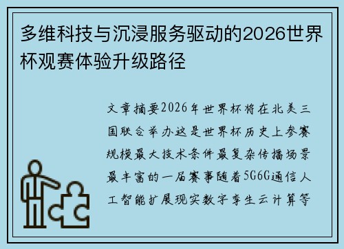 多维科技与沉浸服务驱动的2026世界杯观赛体验升级路径 多维科技与沉浸服务驱动的2026世界杯观赛体验升级路径